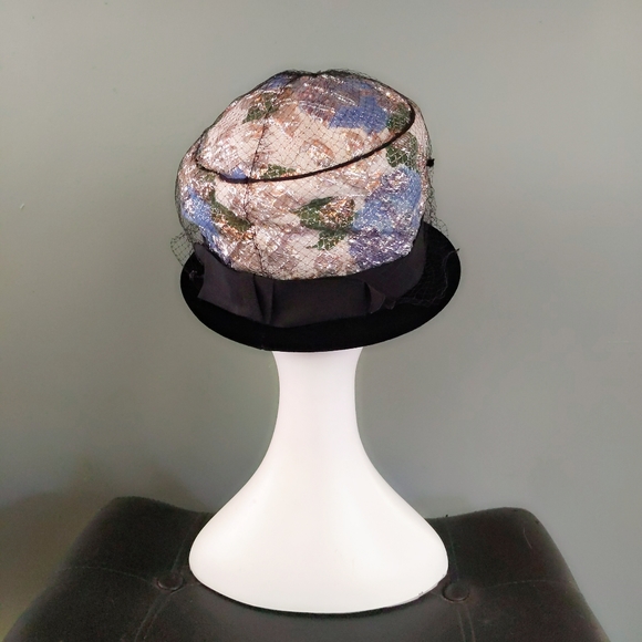 Vtg Union Made Floral Gold Lame Bucket Flapper Hat - Picture 4 of 6